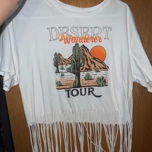 White festival t shirt w fringe